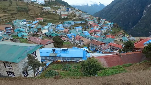 Everest basecamp trek view - Namche Bazaar is popular with trekkers in the Khumbu region, especially for altitude acclimatization, and is the gateway to the high Himalaya.