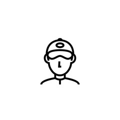 shipping courier man icon. delivery worker wearing hat symbol. simple clean thin outline style design.