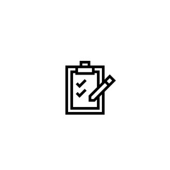 check list document icon. paper board with pen symbol. simple clean thin outline style design.