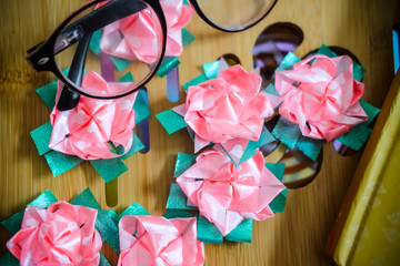 Set ribbon folded into a flower.