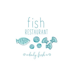 Hand Drawn Doodle Sketch Seafood illustration. Nautical background for seafood or fish restaurants, bars, markets or festivals. Vector template