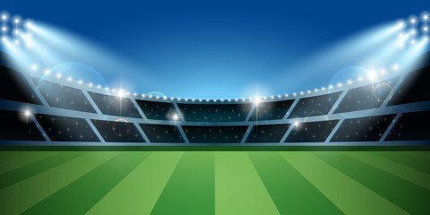 Soccer or football stadium with spotlight. Soccer arena.