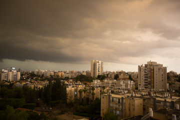 RISHON LE ZION, ISRAEL -APRIL 25, 2018: Dark clouds asperatus before the storm over the city