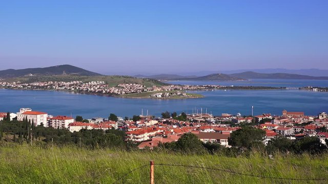 Beautiful panoramic view of the sea coast and the islands near Ayvalik city, Turkey