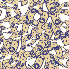 Fototapeta premium Chinese yuan notes seamless pattern. Scattered CNY bills. China random flying money pattern. Jackpot, wealth or success concept. Vector illustration.