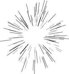 Naklejka premium Speed lines. Radiating from the center of thin beams, lines. Vector illustration. Icon black on white. Design element. 