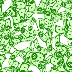 American dollar notes seamless pattern. Scattered USD bills. USA random flying money pattern. Jackpot, wealth or success concept. Vector illustration.