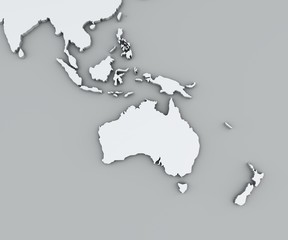 Cartina dell’Oceania, bianca, cartina geografica. Cartografia, atlante geografico © Naeblys