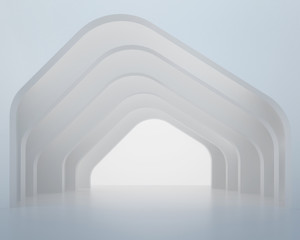 3d illustration. Three dimensional white composition based on curve arches in perspective. Architectural background, render