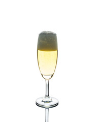 beer with bubbles in to wine glass isolated on white background with clipping path.