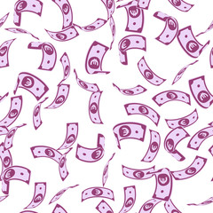 European Union Euro notes seamless pattern. Scattered EUR bills. Europe small flying money pattern. Jackpot, wealth or success concept. Vector illustration.