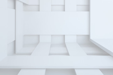 3d illustration. White abstract architectural background. Space with intersecting vertical and horizontal stripes. Render.