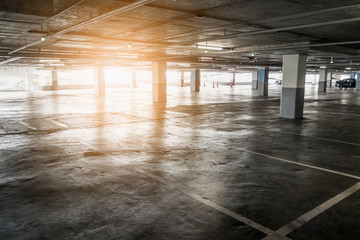 interior of empty vacant car parking garage in department store