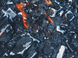 Hot black and red coals, fire. Background