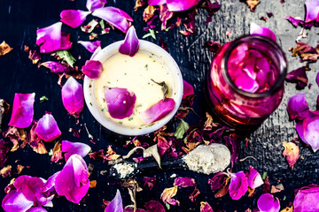 Close up of ayurvedic and beneficial face pack for dull and black skin i.e. Face pack of Rose water...
