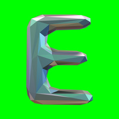 Capital latin letter E in low poly style isolated on green background