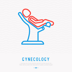 Gynecological chair thin line icon. Modern vector illustration of medical equipment.