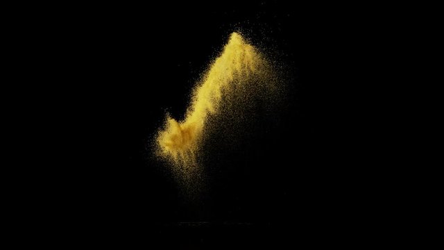 
Colored powder/particles fly against black background. Shot with high speed camera, phantom flex 4K. Slow Motion.