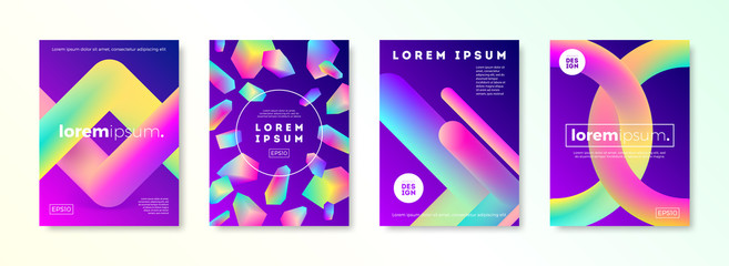 Set of cover design with abstract multicolored gradient shapes. Vector illustration template. Universal abstract design for covers, flyers, banners, greeting card, booklet and brochure.
