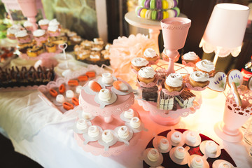 Different kinds of baked sweets on a buffet