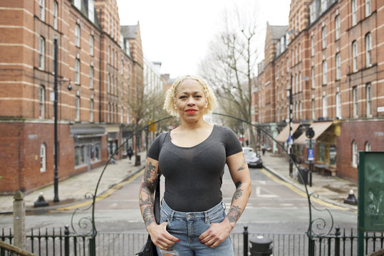 Portrait of a mixed race woman in an urban street