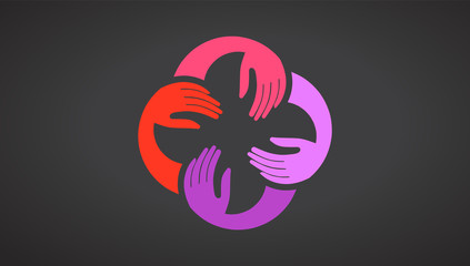 Vector Teamwork Hands Logo Template. Black Background