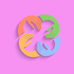 Fototapeta na wymiar Vector Teamwork Hands Logo Template. Pink Background