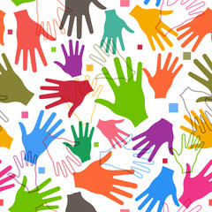 Vector Teamwork Happy Hands Seamless Pattern Background