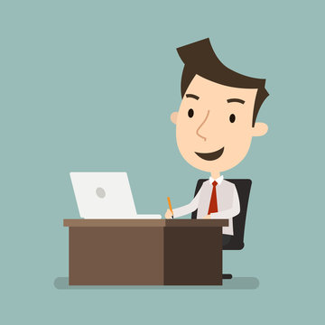Businessman working on computer, Business concept, Vector illustration