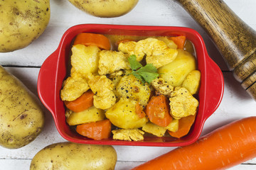 Potato carrots and chicken curry chicken
