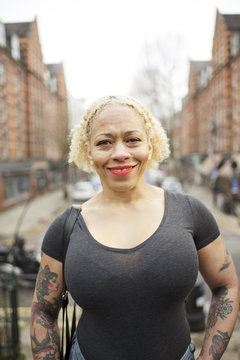 Portrait of a mixed race woman in an urban street
