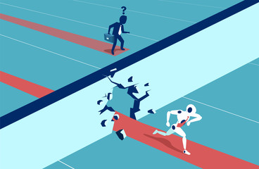 Humans vs Robots. Business competition. Flat style vector