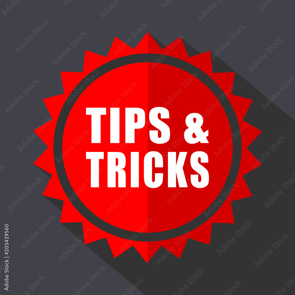 Poster tips tricks red sticker flat design vector icon