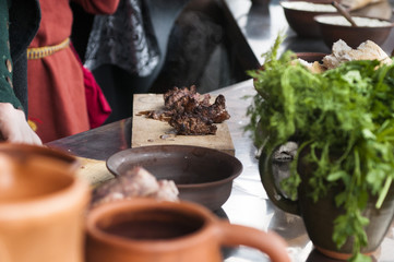Cooked meat on a wooden Board. Selective focus