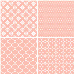 4 Pastel retro different seamless patterns tiling.