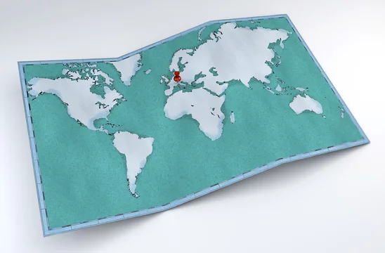 Cartina mondo, disegnata illustrata pennellate, cartina geografica, fisica.  Segnaposto sulla mappa Stock Illustration