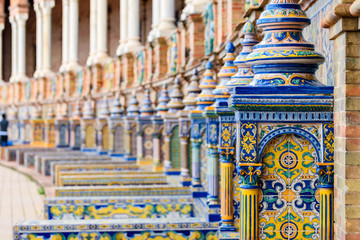 ornament tiles at plaza de españa in Seville , Spain - obrazy, fototapety, plakaty