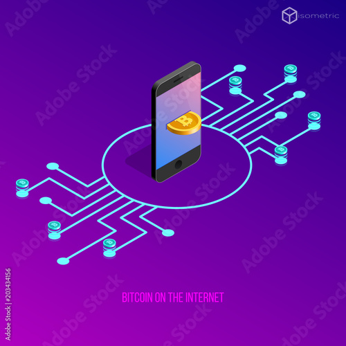 Vector Illustration Of Bitcoin Extraction Bitcoin In Isometric - 