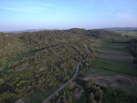 Drone en Llabia pueblo de Torroellla de Montgri en el Emporda  en Gerona, Costa Brava (Cataluña,España). Fotografia aerea con Dron.