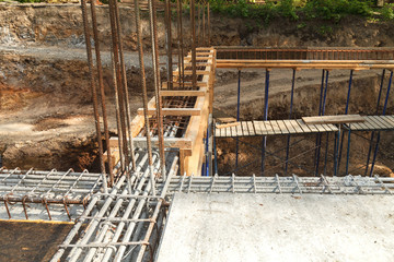 Construction of a new building, binding of reinforcement