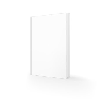 Vector realistic image of blank book cover, arranged vertically, view in perspective. Isolated on white. A mock-up (layout) of a book, a template for design.  Vector EPS 10.