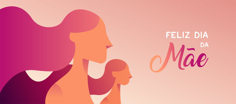 Mother day Portuguese banner of girl and mom