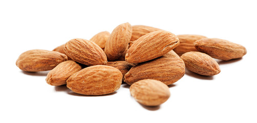 Group of almonds isolated on white.