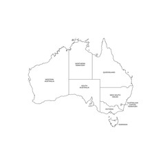 Australia Regions Map Line Vector - obrazy, fototapety, plakaty