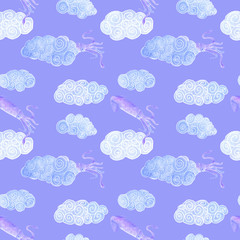 Seamless pattern with squid