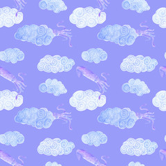 Seamless pattern with squid