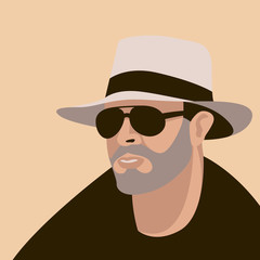 man hipster  in hat  vector illustration flat