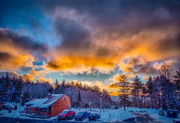 beautiful sunrise over horizon on snowshoe mountain west virginia