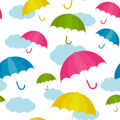 Vector Illustration. Umbrella colorful set pattern with clouds . Umbrella in cartoon style for background and design. Autumn umbrella © Olha