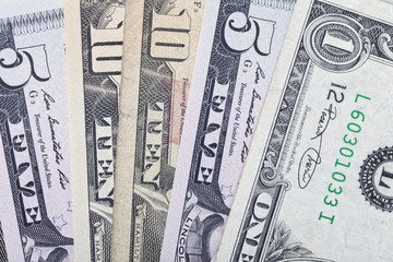 Used dollar bills background.